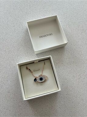Swarovski Rose Gold Blue Evil Eye Pendant Necklace